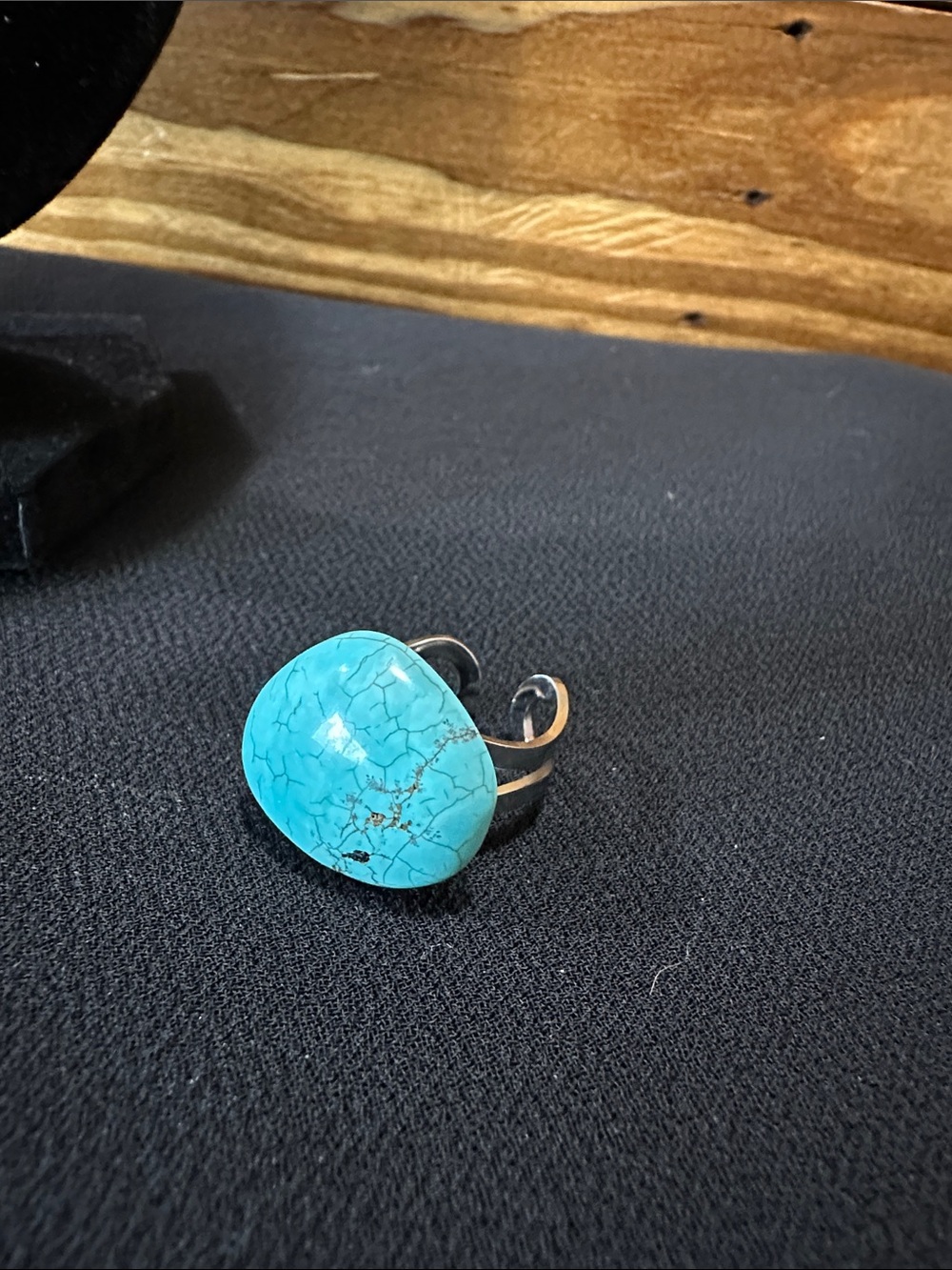 Plunder Turquoise Blue Stone Silver Adjustable Ring